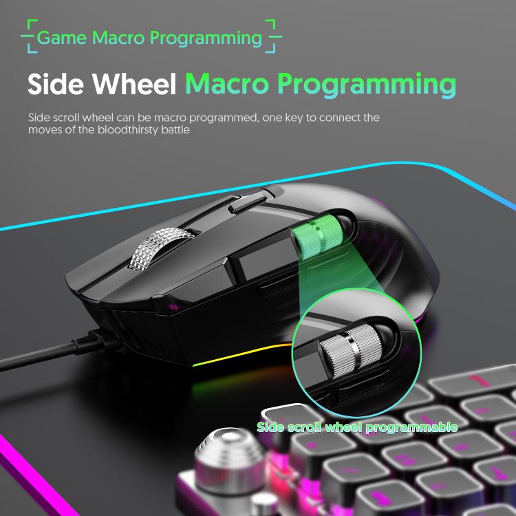 MKESPN X13 RGB Full Speed Wired Gaming Mouse 12400 DPI 10-Key Dual Scroll Wheel Swing Macro Programmable Mouse, X13