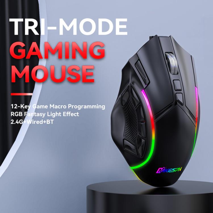 MKESPN W605 Triple-Mode 24000 DPI 12-key Wireless Gaming Mouse Macro Customization
