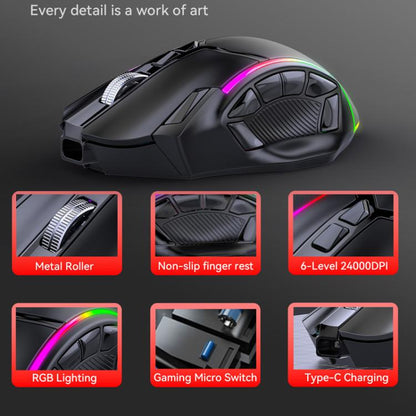 MKESPN W605 Triple-Mode 24000 DPI 12-key Wireless Gaming Mouse Macro Customization