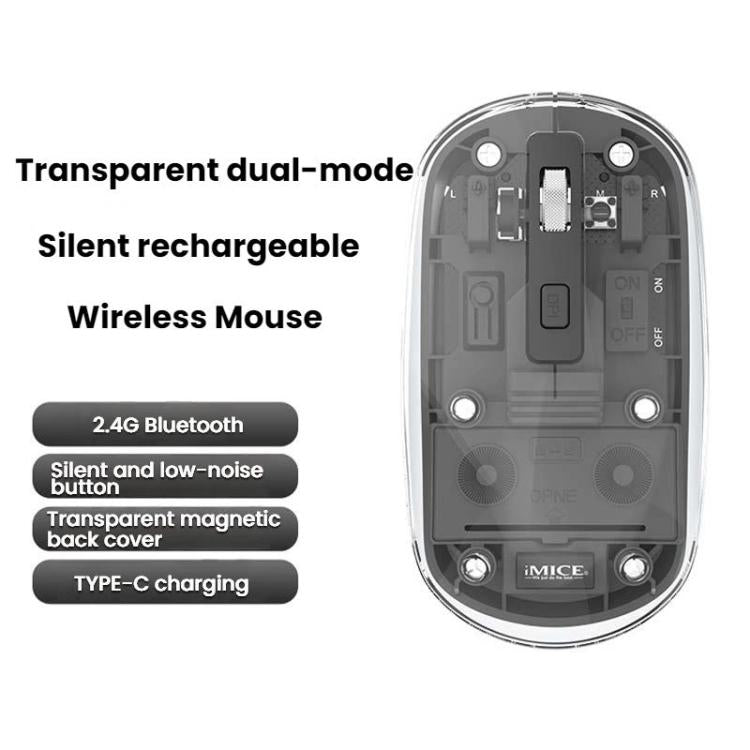 IMICE T400 4 Keys 1600DPI Dual-Mode Mouse Transparent Bluetooth Charging Wireless Silent Mice