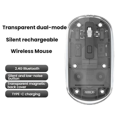 IMICE T400 4 Keys 1600DPI Dual-Mode Mouse Transparent Bluetooth Charging Wireless Silent Mice