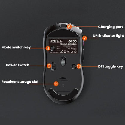 iMICE G900 6 Keys 12800DPI Gaming Mouse Rechargeable Tri-Ode Wireless Mouse