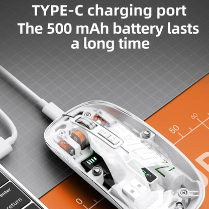 T-WOLF X11 Transparent Wireless Mouse Dual Mode 2.4G+Bluetooth, USB-C Rechargeable with Magnetic Cover