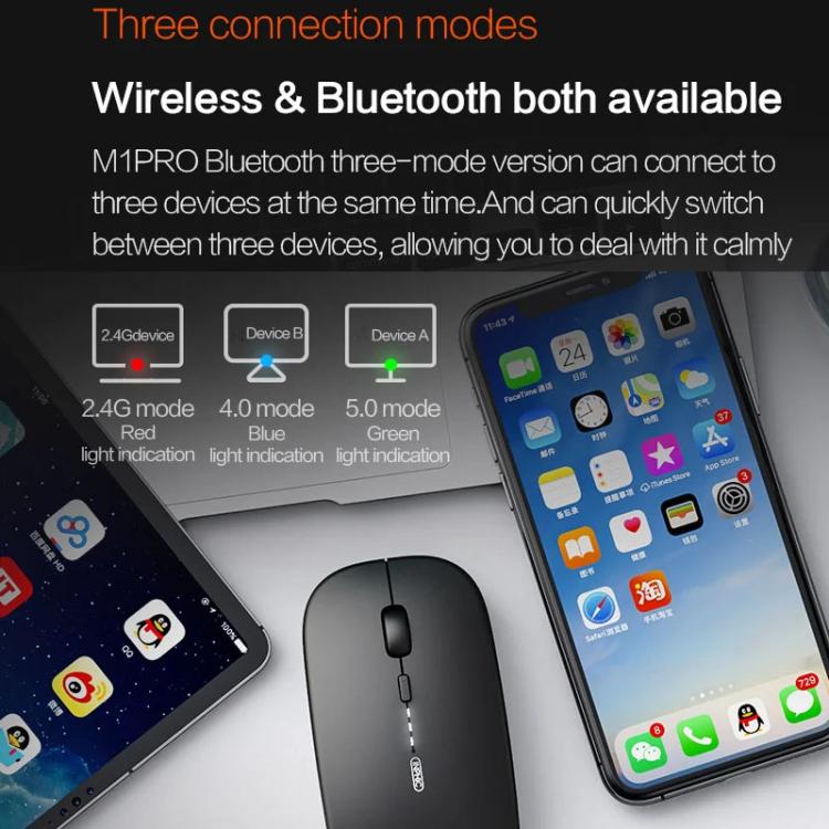 Inphic M1 PRO Wireless Bluetooth Tri-mode Rechargeable Mute Mouse With Battery Level Display