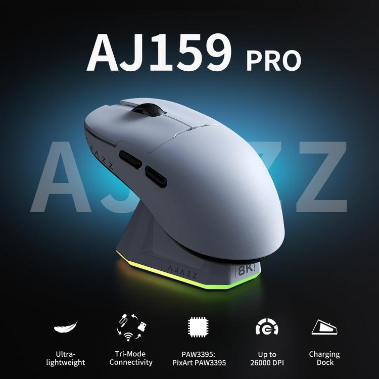 Ajazz AJ159PRO Wired / 2.4G / Bluetooth Tri-mode Gaming Mouse With Magnetic Charging Base